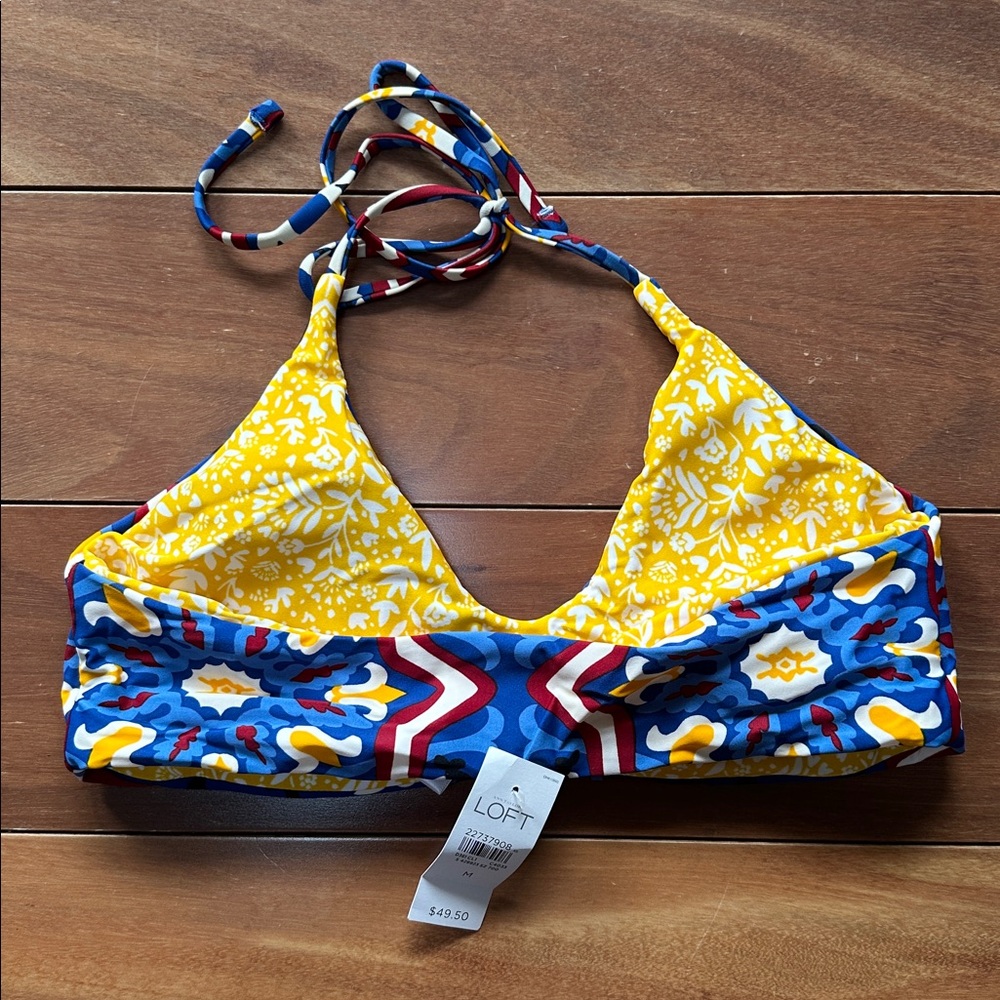 NWT LOFT Multicolor Patterned Bikini Top M - Picture 3 of 4